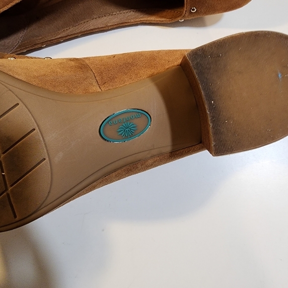 MONTANA tan Suede Leather Mary Jane block heels shoes size 9M - Picture 7 of 12